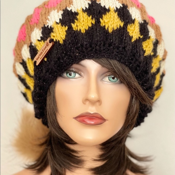 Hand Knits 2 Love Slouch Beanie Hat Cap Beret Tam Fair-isle Faux Fur Pom Pom Hip main image 9
